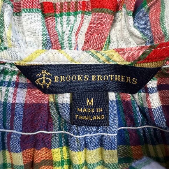 Brooks Brothers L/S Blouse Top Womens Medium Plaid Colorful Smocked Neck Peasant - Picture 5 of 11